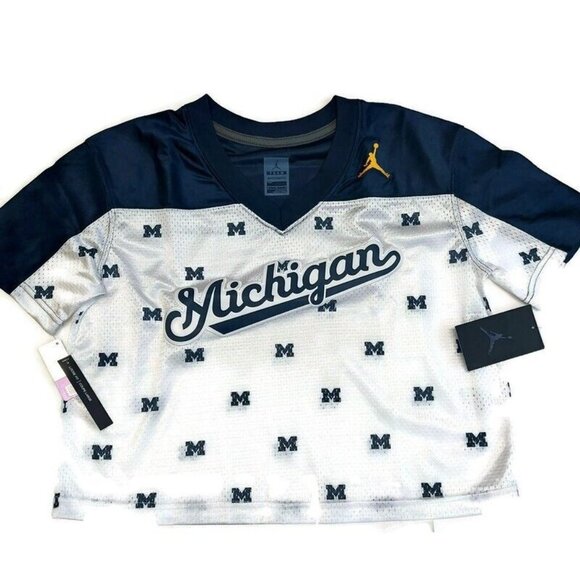 Jordan Michigan Wolverines Football Jersey Womens Size M Cropped Shirt Top White - Picture 2 of 10
